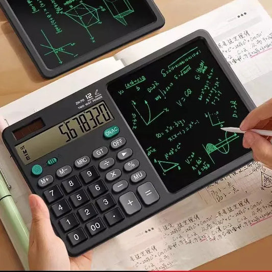 2-in-1 Calculator with LCD Writing Pad – Front Design