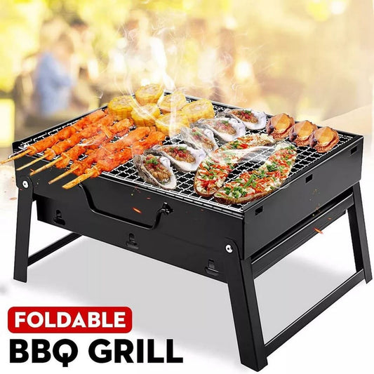 Portable BBQ Charcoal Grill Foldable Stainless Steel Barbecue Grill – Heavy Duty Mini BBQ Stand for  Picnic Beach Hiking – Compact Easy Carry Kabab Grill for Bakra Eid