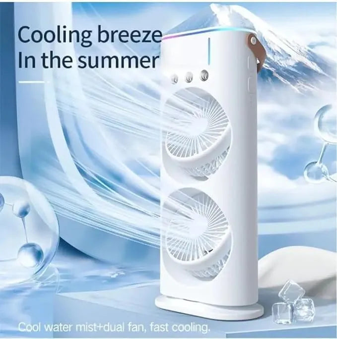 Double Head Mist Mini Fan with LED | Humidifier | USB Air Cooler
