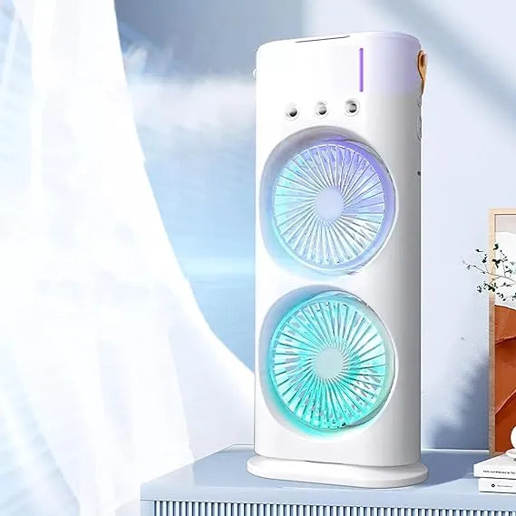Double Head Mist Mini Fan with LED | Humidifier | USB Air Cooler