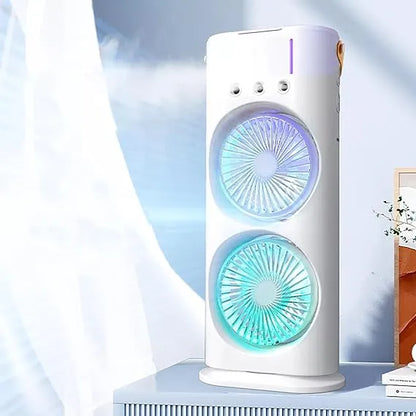 Double Head Mist Mini Fan with LED | Humidifier | USB Air Cooler