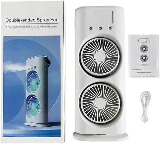 Double Head Mist Mini Fan with LED | Humidifier | USB Air Cooler